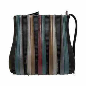 MYWALIT Laguna Stripe Leather Suede Shopper Crossbody Purse in‎ Black Italy
